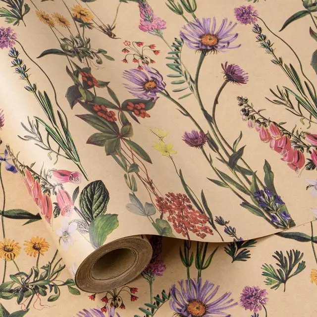 Main image of Wildflower Floral Wrapping Paper Roll for Women, 17 Inches x 16. 4 Feet, Mini Roll, Herbal Kraft Wrapping Paper for Christian Gifts, Birthdays, Weddings, Bridal Shower and Engagement
