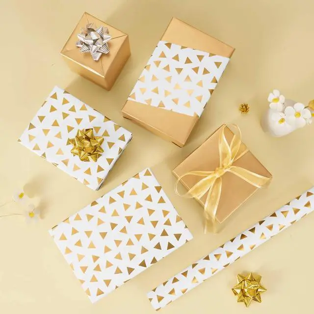 Alt view image 3 of 7 - Gold Craft Gift Wrapping Paper Roll - 33 ft Gold Foil Wrap Paper | Metallic Wrapping Paper, Wedding Bridal Gift Wrap,Baby Shower Wrapping Paper for Anniversary Wrap Favor Flower Wrap Supply