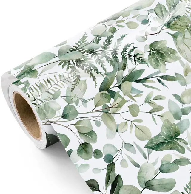 Main image of Eucalyptus Leaves Wrapping Paper Roll - Mini Roll - 17 Inch x 9.8 Feet - Greenery Wrapping Paper Perfect for Birthday, Wedding, Bridal Shower