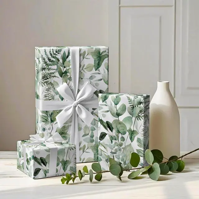 Alt view image 5 of 7 - Eucalyptus Leaves Wrapping Paper Roll - Mini Roll - 17 Inch x 9.8 Feet - Greenery Wrapping Paper Perfect for Birthday, Wedding, Bridal Shower