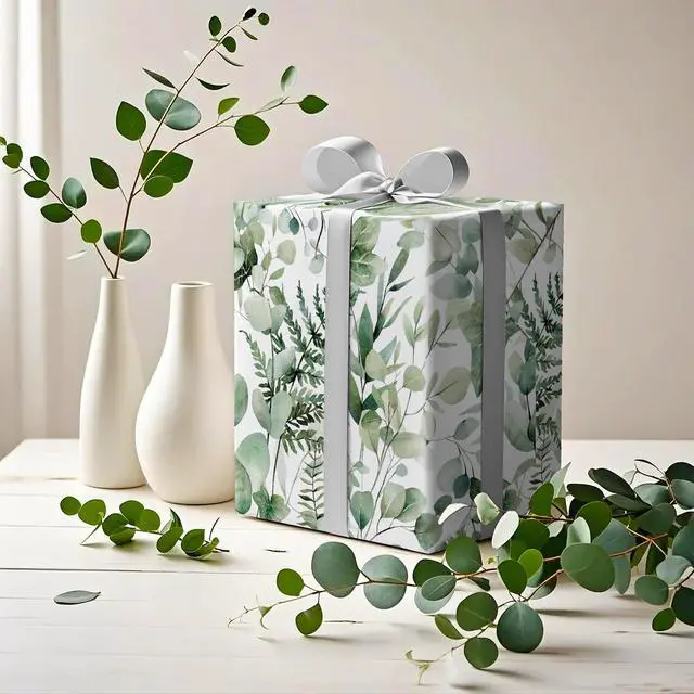Alt view image 6 of 7 - Eucalyptus Leaves Wrapping Paper Roll - Mini Roll - 17 Inch x 9.8 Feet - Greenery Wrapping Paper Perfect for Birthday, Wedding, Bridal Shower