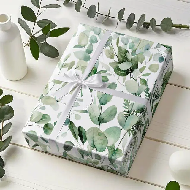 Alt view image 4 of 7 - Eucalyptus Leaves Wrapping Paper Roll - Mini Roll - 17 Inch x 9.8 Feet - Greenery Wrapping Paper Perfect for Birthday, Wedding, Bridal Shower