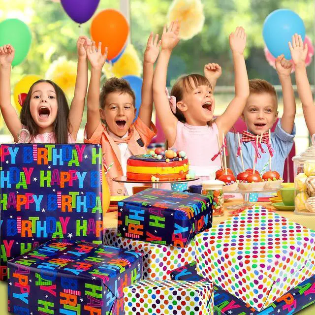 Alt view image 6 of 7 - Birthday Wrapping Paper Boy Roll 17 Inch x 36 Feet | Reversible Happy Birthday Gift Wrapping Paper for Boys Girls Kids Party Baby Shower Holiday