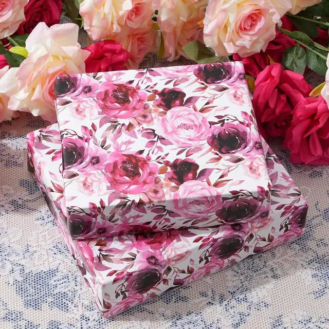 Alt view image 3 of 7 - Floral Wrapping Paper Roll - Purple Rose Design, 17 Inches x 16.5 Feet, Gift Wrap for Wedding, Bridal Shower, Birthday, Mother's Day,Anniversary, Cut Lines on Back