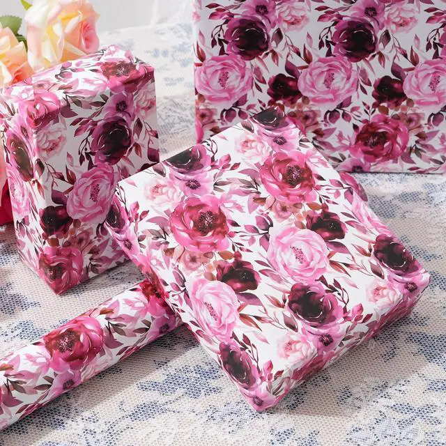 Alt view image 5 of 7 - Floral Wrapping Paper Roll - Purple Rose Design, 17 Inches x 16.5 Feet, Gift Wrap for Wedding, Bridal Shower, Birthday, Mother's Day,Anniversary, Cut Lines on Back