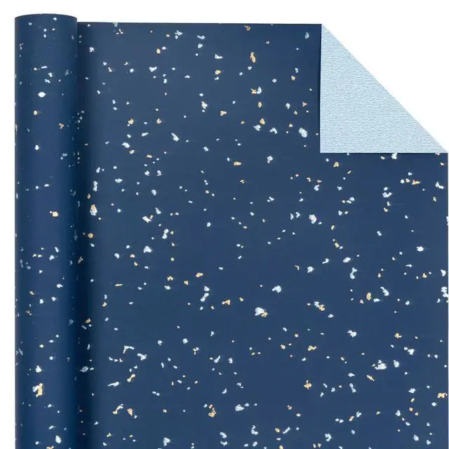 Alt view image 2 of 7 - Navy Blue Wrapping Paper Roll - Mini Roll - 17 Inch x 16.5 Feet - Navy Blue Gold Design with Silky Touch Perfect for Birthday, Wedding, Baby Shower, Holiday