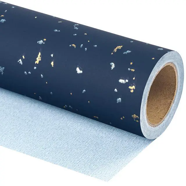 Alt view image 3 of 7 - Navy Blue Wrapping Paper Roll - Mini Roll - 17 Inch x 16.5 Feet - Navy Blue Gold Design with Silky Touch Perfect for Birthday, Wedding, Baby Shower, Holiday