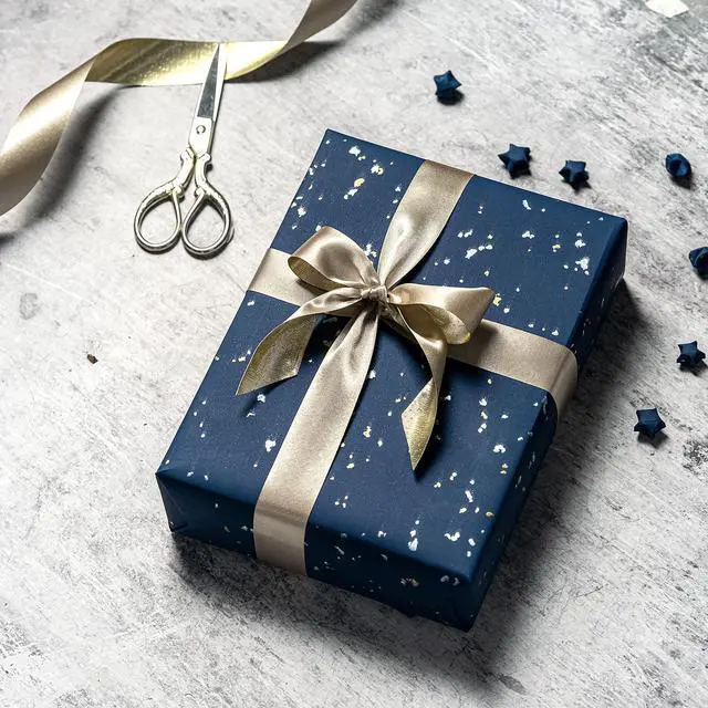 Alt view image 4 of 7 - Navy Blue Wrapping Paper Roll - Mini Roll - 17 Inch x 16.5 Feet - Navy Blue Gold Design with Silky Touch Perfect for Birthday, Wedding, Baby Shower, Holiday