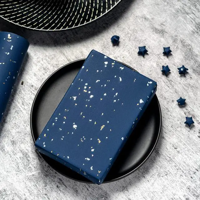 Alt view image 5 of 7 - Navy Blue Wrapping Paper Roll - Mini Roll - 17 Inch x 16.5 Feet - Navy Blue Gold Design with Silky Touch Perfect for Birthday, Wedding, Baby Shower, Holiday