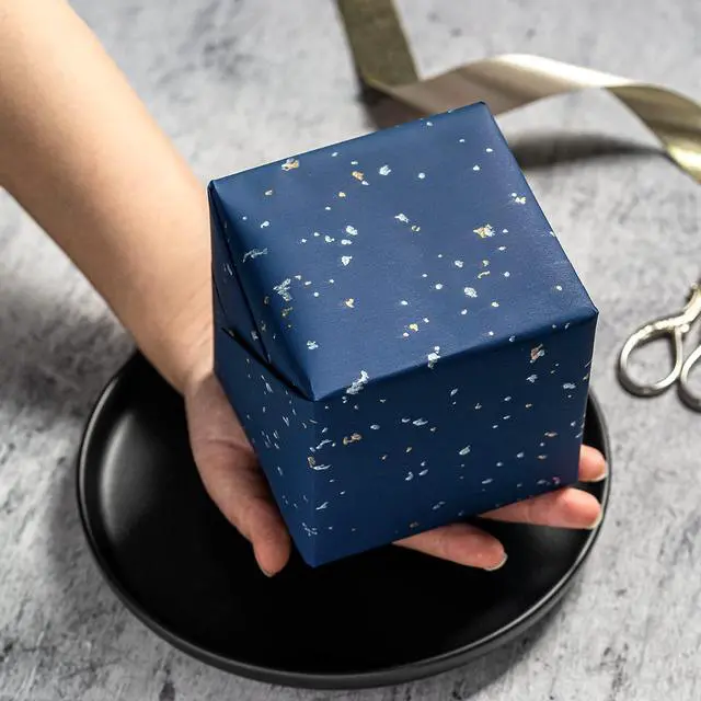 Alt view image 6 of 7 - Navy Blue Wrapping Paper Roll - Mini Roll - 17 Inch x 16.5 Feet - Navy Blue Gold Design with Silky Touch Perfect for Birthday, Wedding, Baby Shower, Holiday