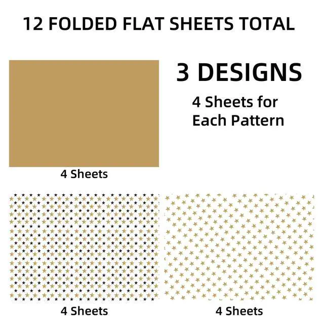 Alt view image 3 of 7 - Gift Wrapping Paper 12 Sheets, Folded Flat Gift Wrap Paper for Presents, Kids, Boy and Girl, 20 x 29 Per Sheet - Gold Black Stars