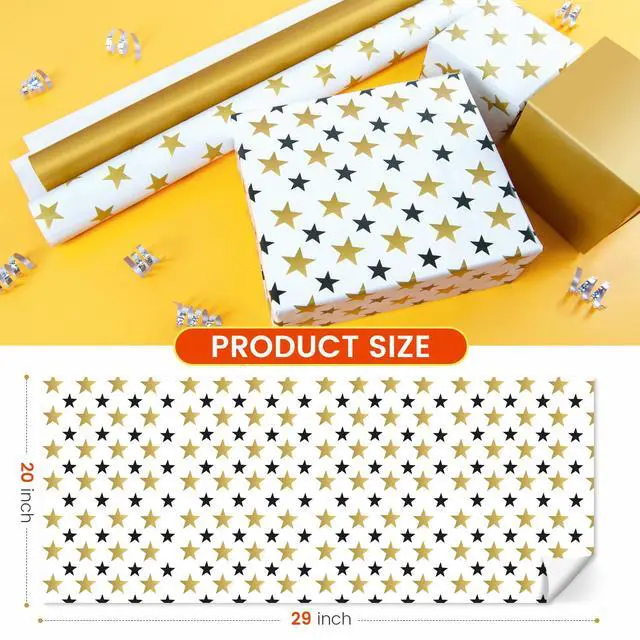 Alt view image 4 of 7 - Gift Wrapping Paper 12 Sheets, Folded Flat Gift Wrap Paper for Presents, Kids, Boy and Girl, 20 x 29 Per Sheet - Gold Black Stars