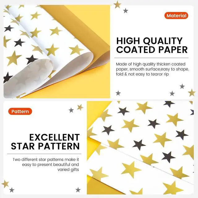 Alt view image 6 of 7 - Gift Wrapping Paper 12 Sheets, Folded Flat Gift Wrap Paper for Presents, Kids, Boy and Girl, 20 x 29 Per Sheet - Gold Black Stars