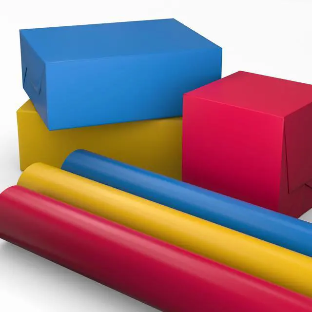 Main image of Image Arts Birthday Wrapping Paper Mini Rolls, 3-Pack (Red, Yellow, Blue) | 3-Pack for Graduations, Father's Day, Baby Showers, Any Occasion. Grid Lines for Cutting, Recyclable, 27 Sq Ft