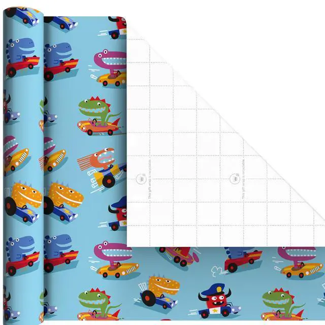 Alt view image 5 of 7 - Birthday Wrapping Paper Mini Rolls, 3-Pack (Monsters, Stripes) | Blue Polka Dot Design, Mini Rolls, Grid Lines, Recyclable, Easy Storage