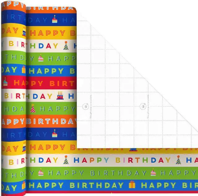 Alt view image 7 of 7 - Birthday Wrapping Paper Mini Rolls, 3-Pack (Monsters, Stripes) | Blue Polka Dot Design, Mini Rolls, Grid Lines, Recyclable, Easy Storage