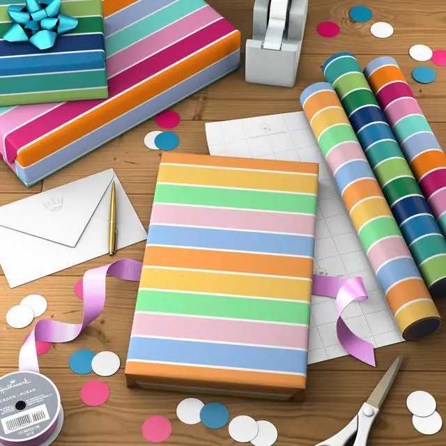 Alt view image 3 of 7 - Striped Wrapping Paper Mini Rolls, 3-Pack, 60 Sq. Ft. | Mini rolls are perfect for easy storage, Grid Lines, Recyclable, For Birthdays, Christmas, Mother's Day, Easter