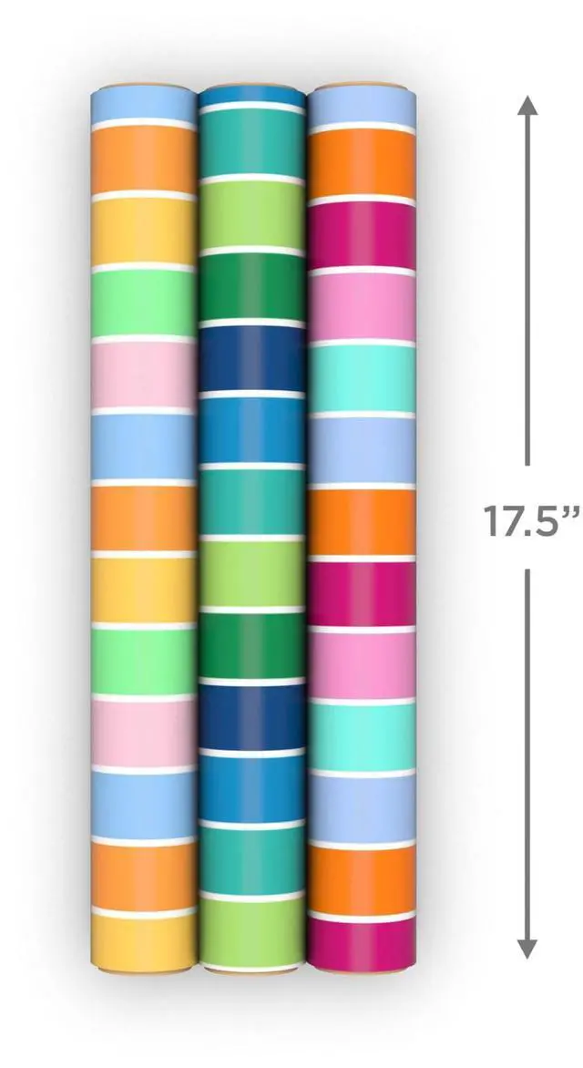 Alt view image 4 of 7 - Striped Wrapping Paper Mini Rolls, 3-Pack, 60 Sq. Ft. | Mini rolls are perfect for easy storage, Grid Lines, Recyclable, For Birthdays, Christmas, Mother's Day, Easter