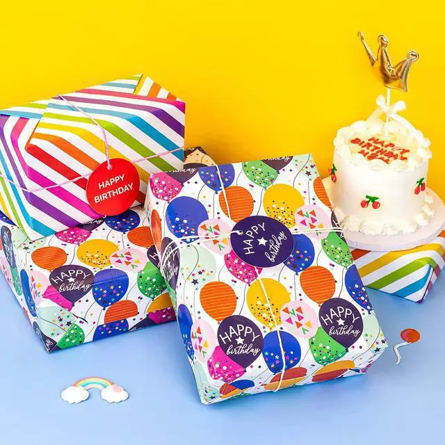 Alt view image 3 of 7 - Birthday Wrapping Paper Sheet - 12 Sheets Folded Flat with 12 Gift Tags for Party, Baby Shower - 19.7 Inch X 27.5 Inch Per Sheet