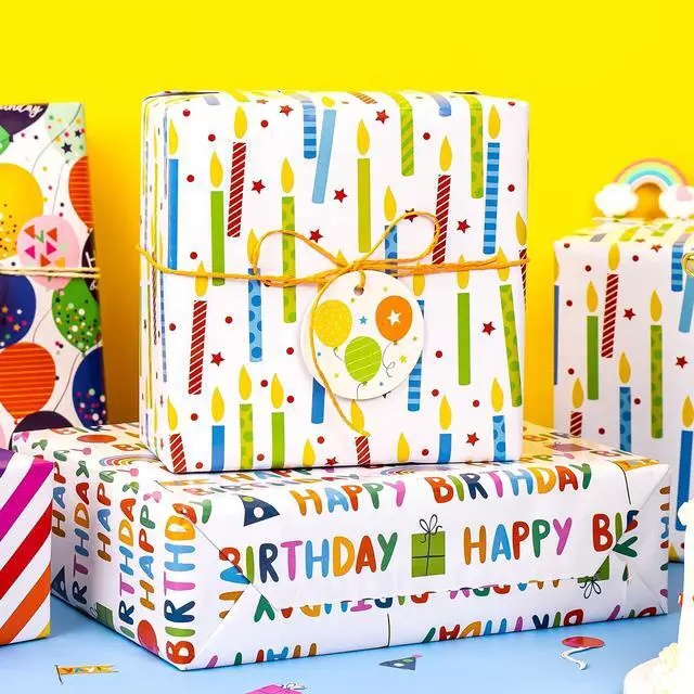 Alt view image 4 of 7 - Birthday Wrapping Paper Sheet - 12 Sheets Folded Flat with 12 Gift Tags for Party, Baby Shower - 19.7 Inch X 27.5 Inch Per Sheet