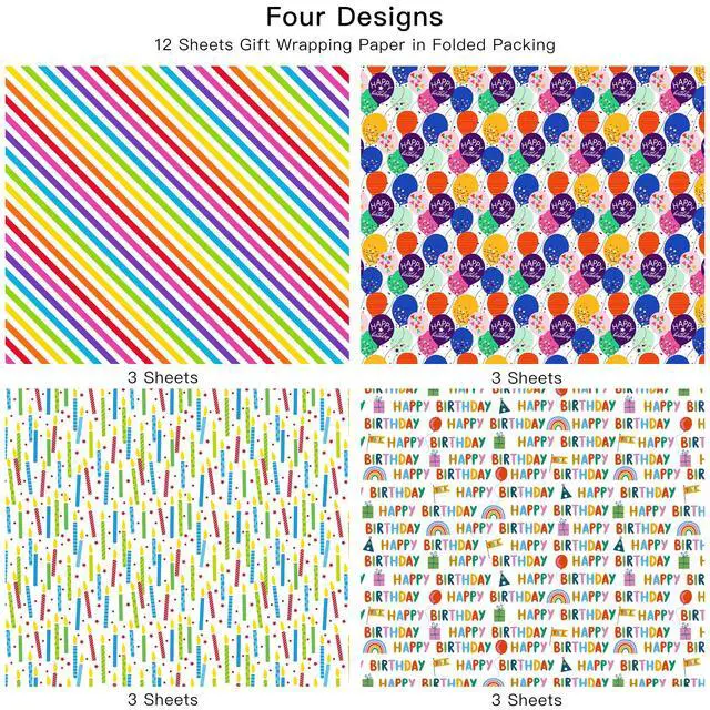 Alt view image 5 of 7 - Birthday Wrapping Paper Sheet - 12 Sheets Folded Flat with 12 Gift Tags for Party, Baby Shower - 19.7 Inch X 27.5 Inch Per Sheet