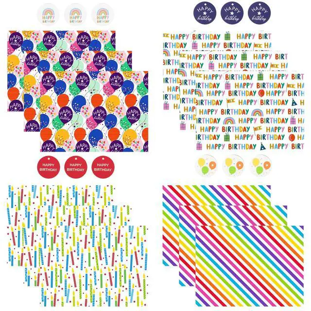 Alt view image 7 of 7 - Birthday Wrapping Paper Sheet - 12 Sheets Folded Flat with 12 Gift Tags for Party, Baby Shower - 19.7 Inch X 27.5 Inch Per Sheet