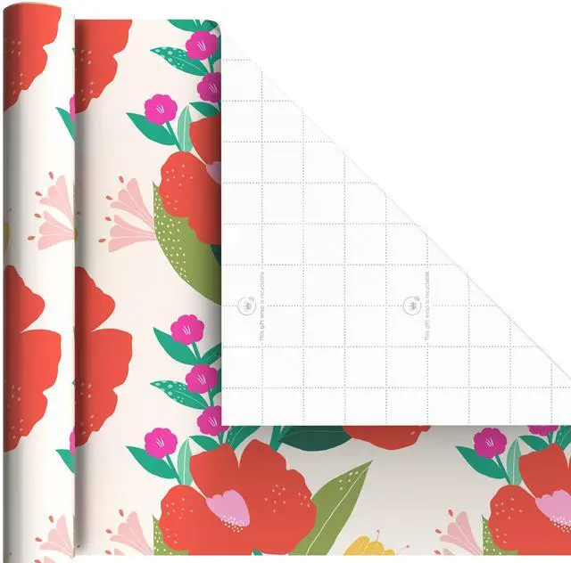 Alt view image 5 of 7 - Floral Wrapping Paper Mini Rolls, 3-Pack, 60 Sq. Ft. | Mini rolls are perfect for easy storage, Modern flowers in pink, yellow and orange, geometric patterns
