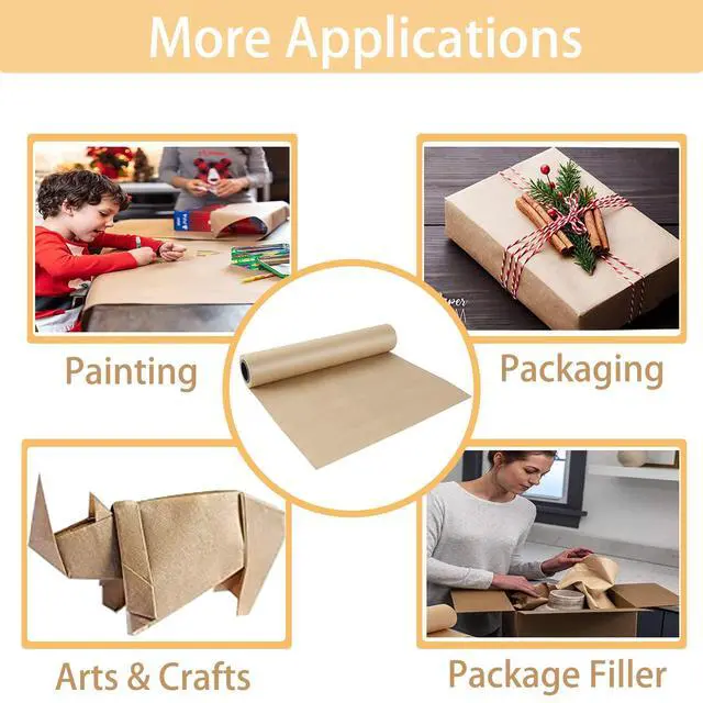 Alt view image 3 of 7 - Brown Kraft Paper Roll - 15" x 33'(400") Brown Wrapping Paper for Packing Moving Small Craft Paper Roll for Gift Wrapping Art Christmas