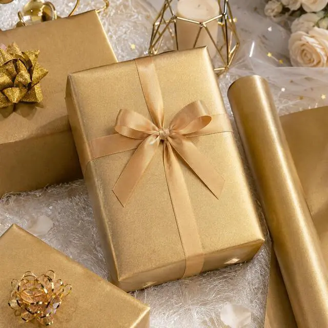 Alt view image 2 of 7 - Shimmer Gold Wrapping Paper, Champagne Matte Wrapping Paper for Gifts, Solid Color Pearly-lustre Gift Wrap for Birthday, Wedding, Valentine's Day, Mother's Day, Christmas(17 Inch X 16.5 Feet)