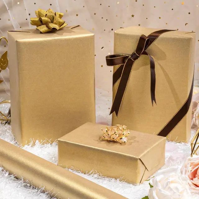 Alt view image 6 of 7 - Shimmer Gold Wrapping Paper, Champagne Matte Wrapping Paper for Gifts, Solid Color Pearly-lustre Gift Wrap for Birthday, Wedding, Valentine's Day, Mother's Day, Christmas(17 Inch X 16.5 Feet)