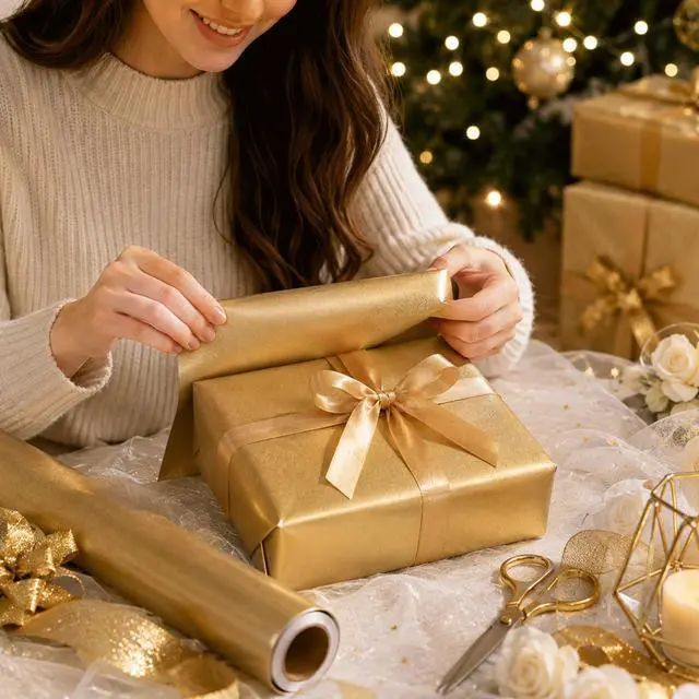 Alt view image 7 of 7 - Shimmer Gold Wrapping Paper, Champagne Matte Wrapping Paper for Gifts, Solid Color Pearly-lustre Gift Wrap for Birthday, Wedding, Valentine's Day, Mother's Day, Christmas(17 Inch X 16.5 Feet)