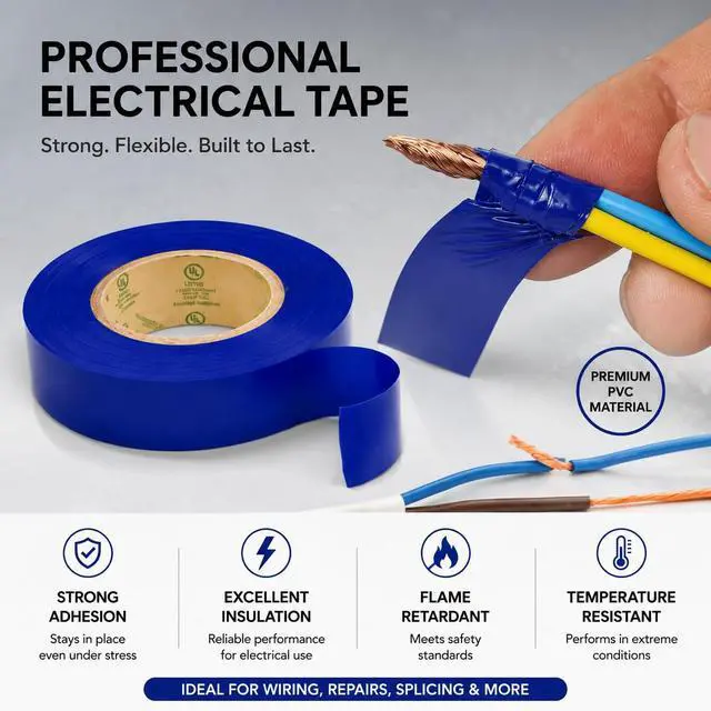 Alt view image 4 of 7 - Flame Retardant Blue Electrical Tape; 3/4 Inch * 66 Feet; PVC Electric Tape for Under 600V Electric, Repair, Home Outdoor Indoor Wire Insulation, 5 to 221 (1, Blue)