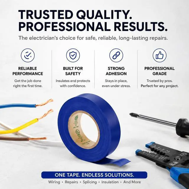 Alt view image 5 of 7 - Flame Retardant Blue Electrical Tape; 3/4 Inch * 66 Feet; PVC Electric Tape for Under 600V Electric, Repair, Home Outdoor Indoor Wire Insulation, 5 to 221 (1, Blue)