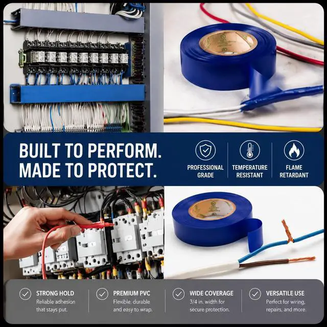 Alt view image 7 of 7 - Flame Retardant Blue Electrical Tape; 3/4 Inch * 66 Feet; PVC Electric Tape for Under 600V Electric, Repair, Home Outdoor Indoor Wire Insulation, 5 to 221 (1, Blue)