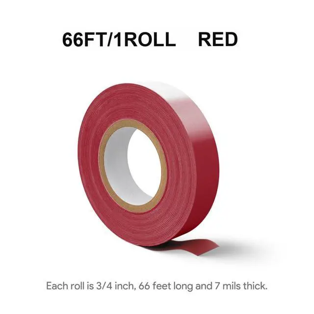 Alt view image 2 of 7 - Flame Retardant Red Electrical Tape; 3/4 Inch * 66 Feet; PVC Electric Tape for Under 600V Electric, Repair, Home Outdoor Indoor Wire Insulation, 5 to 221 (1, Red)