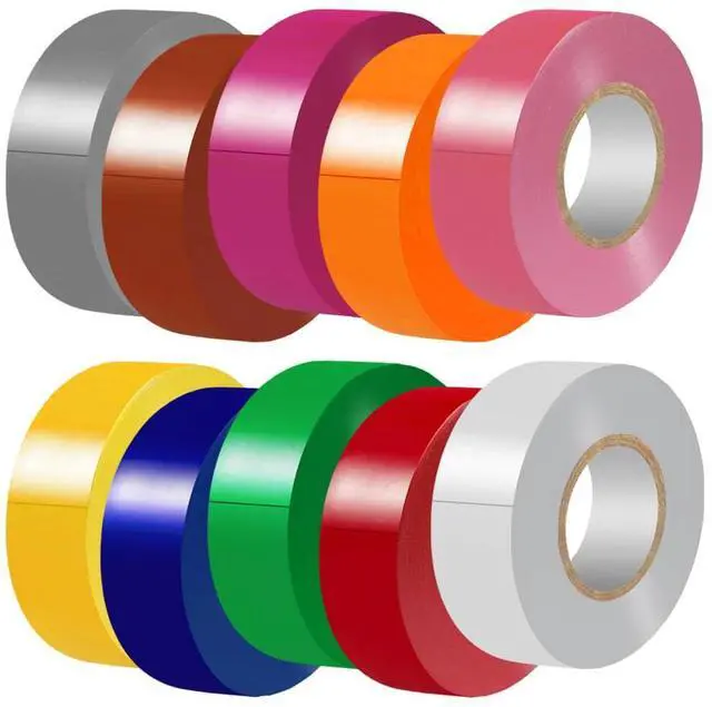 Main image of Matte Rainbow Electrical Tape 3/4 Inch x 60 Ft x 10 Colors | 600 FT Total, Matte colored PVC tape, Waterproof, strong adhesive durable easy wrap for electrical wire insulation & repair