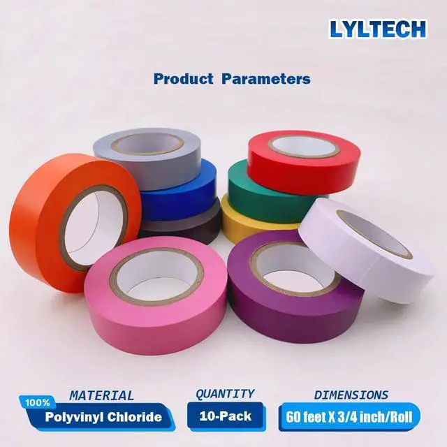 Alt view image 2 of 7 - Matte Rainbow Electrical Tape 3/4 Inch x 60 Ft x 10 Colors | 600 FT Total, Matte colored PVC tape, Waterproof, strong adhesive durable easy wrap for electrical wire insulation & repair