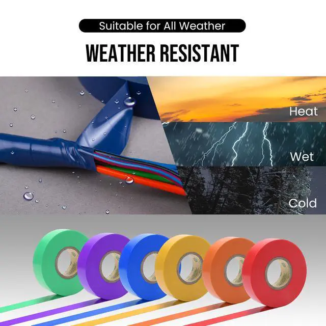 Alt view image 5 of 7 - 6 Pack Colored Electrical Tape Waterproof, 3/4 in x 66ft, UL/CSA | 6 Colors, High-temperature Resistant, Super Vinyl, Rainbow Electrical Tape