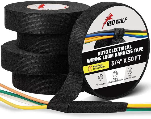Main image of Wiring Harness Tape High Temp Wire Cable Loom Self-Adhesive Fabric Tape for Electrical Automotive Engine Harness Wrap Protection Noise Damping Cables Fixed 3/4 Inch x 50 FT 5 Rolls