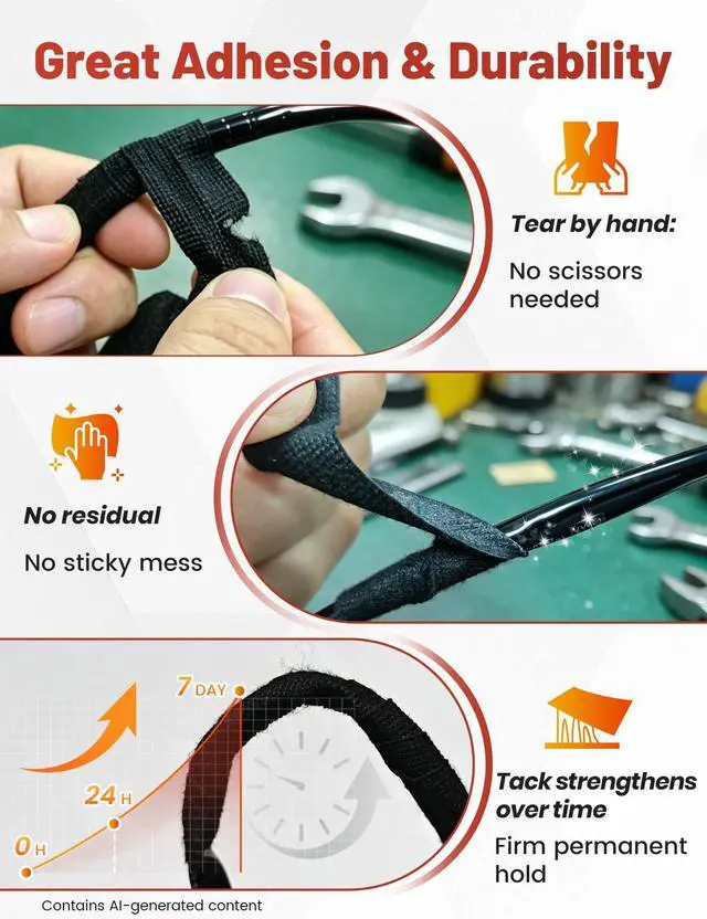 Alt view image 6 of 7 - Wiring Harness Tape High Temp Wire Cable Loom Self-Adhesive Fabric Tape for Electrical Automotive Engine Harness Wrap Protection Noise Damping Cables Fixed 3/4 Inch x 50 FT 5 Rolls
