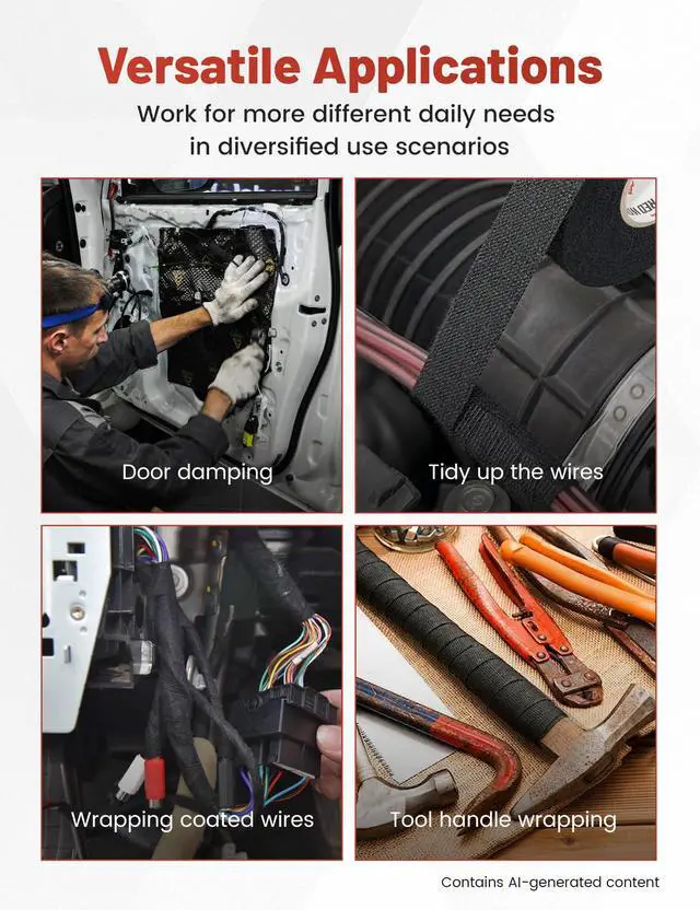 Alt view image 7 of 7 - Wiring Harness Tape High Temp Wire Cable Loom Self-Adhesive Fabric Tape for Electrical Automotive Engine Harness Wrap Protection Noise Damping Cables Fixed 3/4 Inch x 50 FT 5 Rolls