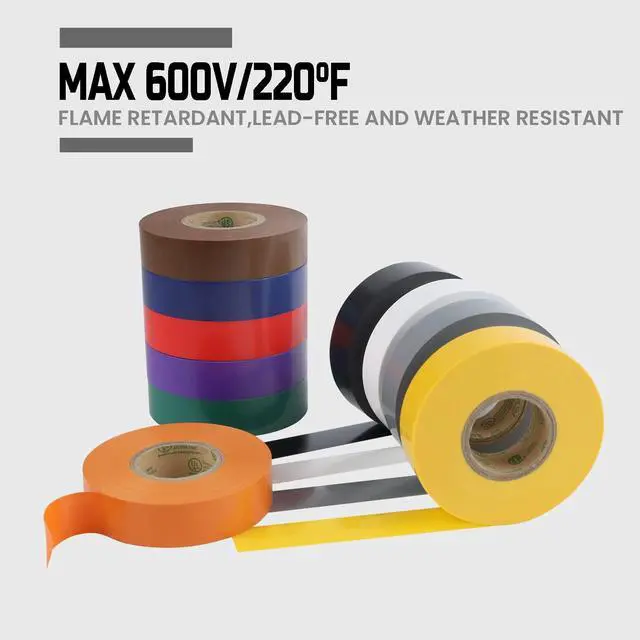 Alt view image 3 of 7 - 10-Pack Colored Electrical Tape Waterproof,3/4 inx66ft,Industrial Grade UL/CSA Listed High Temp Electrical Tape 10 Colors Electric Super Vinyl