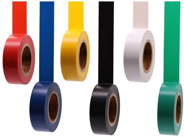 Main image of Electrical Tape Colors 6 Pack 0.7-Inch by 30 Feet, Voltage Level 600V Dustproof, Adhesive for General Home Vehicle Auto Car Power Circuit Wiring Multicolor