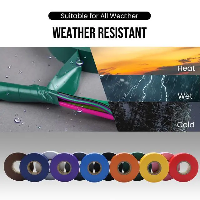 Alt view image 4 of 7 - 12 Pack Colored Electrical Tape Waterproof, 3/4 in x 66ft, Industrial Grade UL/CSA Listed High Temp Electrical Tape Colors Electric Super Vinyl, 1275C1