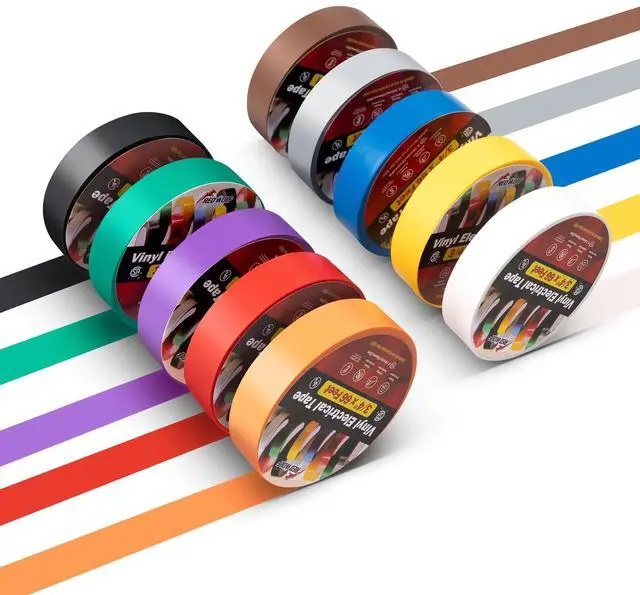 Main image of 10 Pack Colored Electrical Tape 3/4 Inch x 66 Ft Industrial Grade UL/CSA Listed 7 Mil Thick Flame Retardant High Temp Vinyl Electrical PVC Tape Electric Insulation Rated 600V