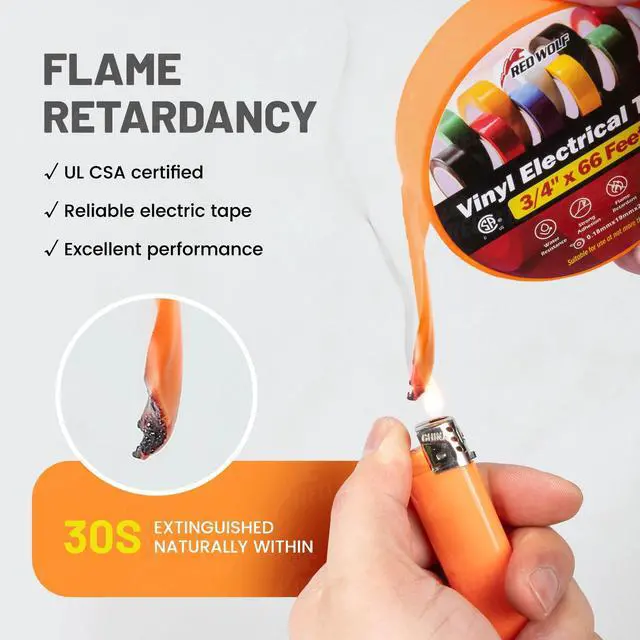 Alt view image 6 of 7 - 10 Pack Colored Electrical Tape 3/4 Inch x 66 Ft Industrial Grade UL/CSA Listed 7 Mil Thick Flame Retardant High Temp Vinyl Electrical PVC Tape Electric Insulation Rated 600V