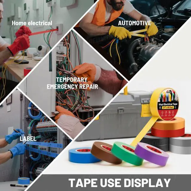 Alt view image 7 of 7 - 10 Pack Colored Electrical Tape 3/4 Inch x 66 Ft Industrial Grade UL/CSA Listed 7 Mil Thick Flame Retardant High Temp Vinyl Electrical PVC Tape Electric Insulation Rated 600V