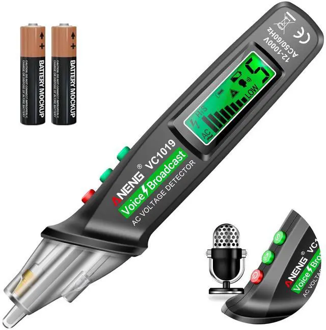 Main image of Voice Broadcast Non-Contact Voltage Tester AC 12-1000V Live/Null Wire | LCD Display, Flashlight, Pocket-Sized Pen Detector, Buzzer Alarm and Wire Breakpoint Finder for Electrical Tools