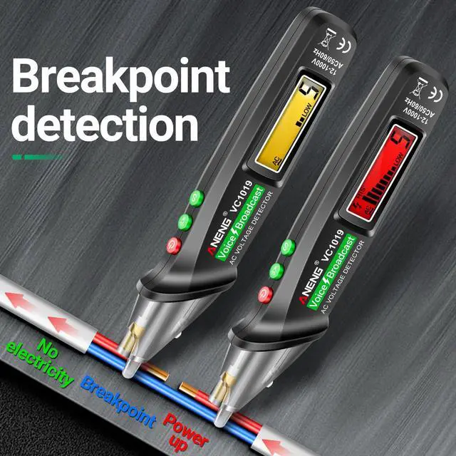 Alt view image 4 of 7 - Voice Broadcast Non-Contact Voltage Tester AC 12-1000V Live/Null Wire | LCD Display, Flashlight, Pocket-Sized Pen Detector, Buzzer Alarm and Wire Breakpoint Finder for Electrical Tools