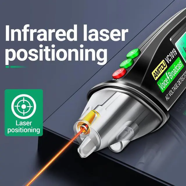 Alt view image 5 of 7 - Voice Broadcast Non-Contact Voltage Tester AC 12-1000V Live/Null Wire | LCD Display, Flashlight, Pocket-Sized Pen Detector, Buzzer Alarm and Wire Breakpoint Finder for Electrical Tools